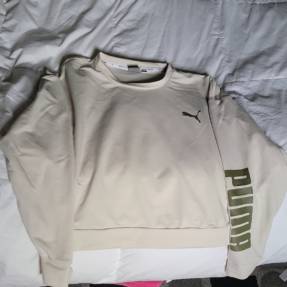 Puma Cream Crewneck Sweater Soft Cotton Leisurewear